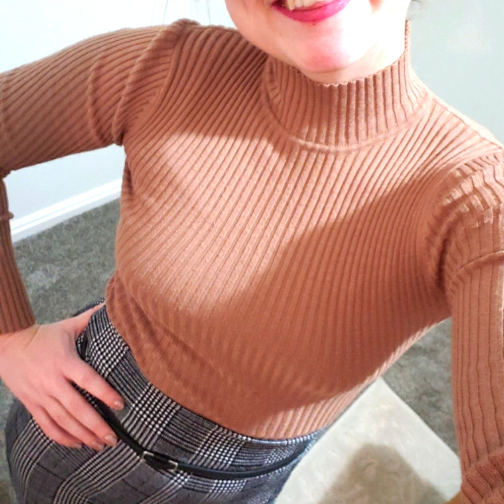 Tan turtle neck.